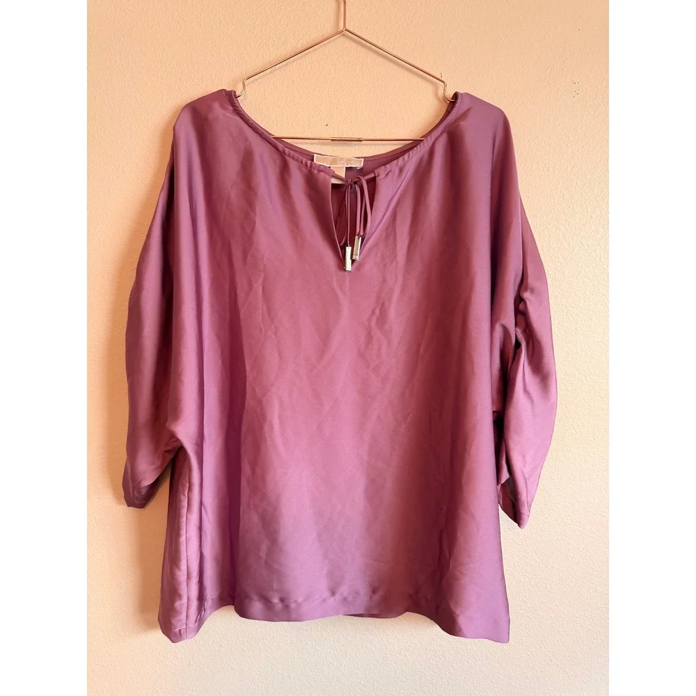 Michael Kors Blouse Womens XL Mauve Purple Dolman Sleeve Keyhole Tie Top